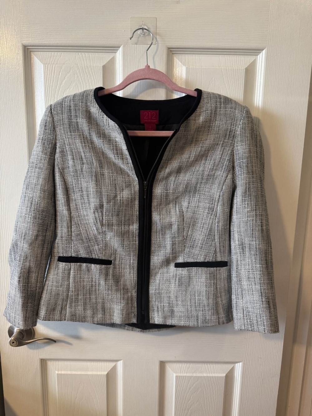 212 Collection Gray Textured Jacket with Black Trim